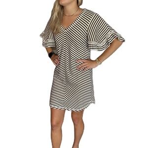See By Chloe dress stripe flutter sleeve knit mini beige Small